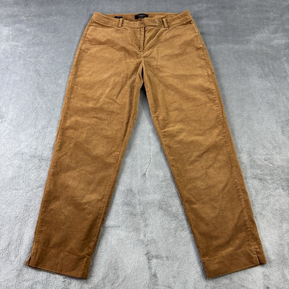 Talbots Corduroy Straight Leg Pants Womens 10 Brown Curvy Slit Preppy Office EUC